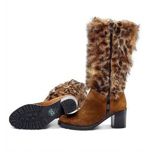 NEW ROSS & SNOW rosina heeled boots in leopard